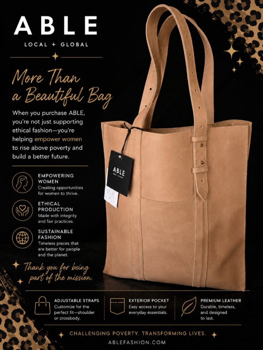 NWT ABLE Elsabet Adjustable Leather Tote Bag Fog-Convertible Shoulder/Crossbody